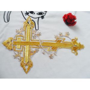 Buy cheap Hot Fix Motif Sliver Gold Embroidery Applique as Cross Picture from wholesalers
