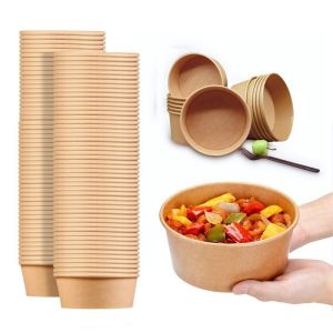 Buy cheap Custom Round 1300ml 1500ml Food Packaging Kraft Salad Paper Bowl With Lid Waterproof from wholesalers