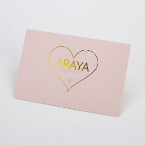 Buy cheap 15x10cm Customized Pink Paper Thank You Card With Gold Foil Logo from wholesalers