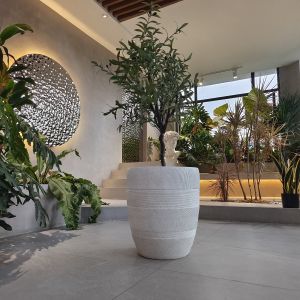 Buy cheap Texture Round Fiber Clay Planter Hand Carved for Indoor / Outdoor Decor from wholesalers