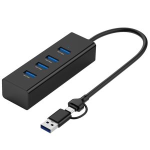 Dual Port USB A C HUB with 4Ports Data Expansion Design Black Color Aluminium