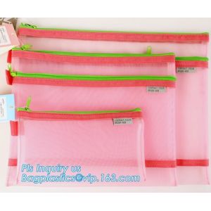 zipper lock file document mesh bag, A6 transparent zipper mesh document file