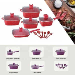 16Pcs Maifan Stone Aluminum Cookware Set With Anti Heat Handle