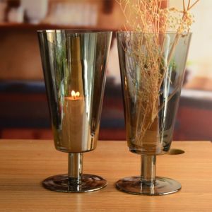 Buy cheap Stemed Electroplated Grey Glass Candle Holder Centerpieces from wholesalers