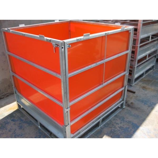 Quality Galvanised IBC Intermediate Bulk Container Foldable Pallet Container With Coated Orange PP Panel for sale