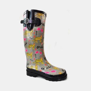 BSCI Cheetah Slip Resistant Waterproof Rubber Rain Boots For Womens
