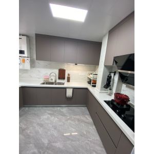 Buy cheap Laminated Melamine Finish Vertical Wood Grain Frameless Kitchen Cabinet For Home from wholesalers