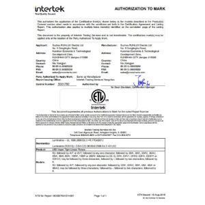 Shanghai Ileding Lighting Technology Corporation Certifications