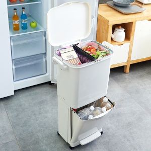 Buy cheap Double-layer Kitchen Household Dry and Wet Separation with Lid Deodorant Pedal Sorting Trash Can from wholesalers