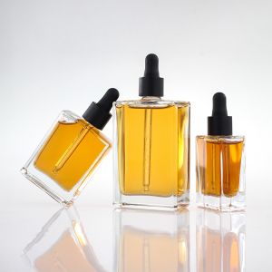 Buy cheap Flat Square Serum Glass Dropper Bottles 30ml 50ml 100ml With Black Gold Collar from wholesalers