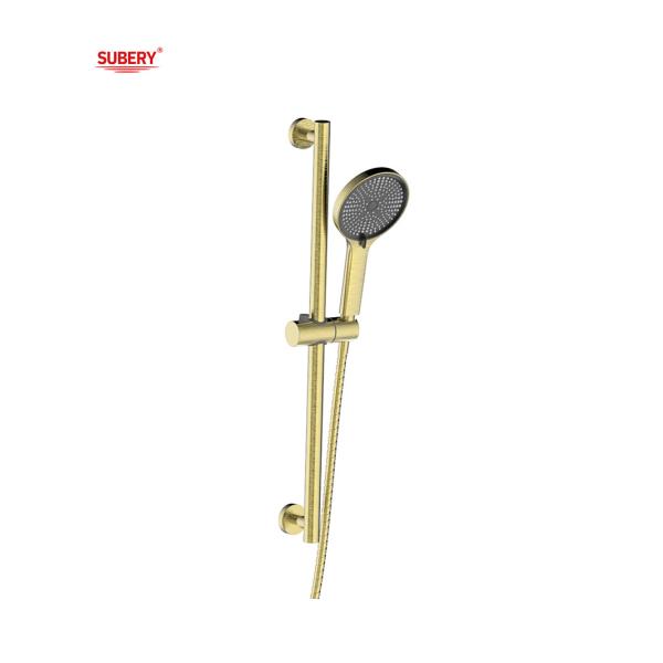 Quality Brushed Golden Round Classical Hand Held Shower Rod Wall mounted for sale