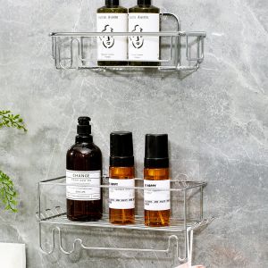 Single Tier Metal Bathroom Shower Caddy Towel Storage Shelf Bolt Inserting Type