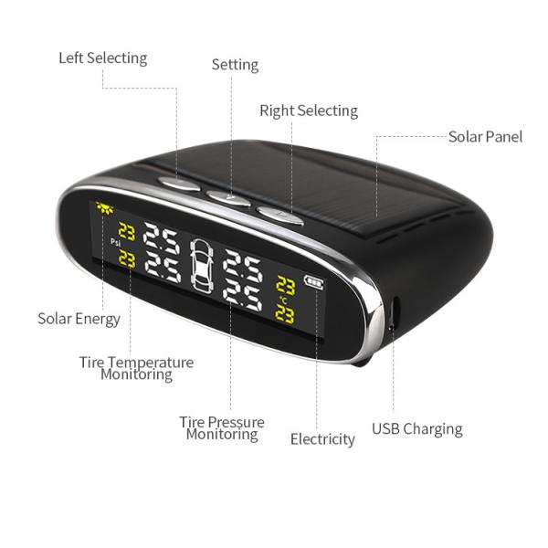 Quality Solar Power Car TPMS Tire Pressure Monitoring System With Solar USB charging Monitor for sale