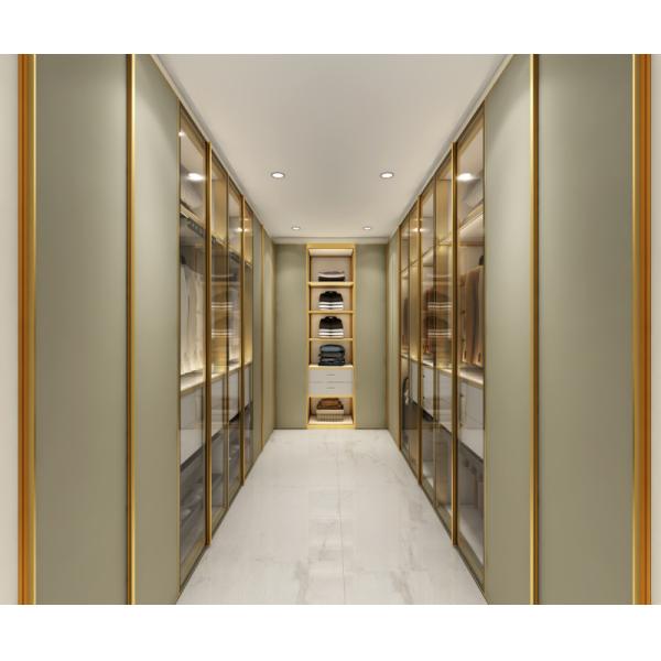 Buy cheap Sophisticated Green Bean Gray U Shaped Walk In Closet With Metallic Finish Trim from wholesalers