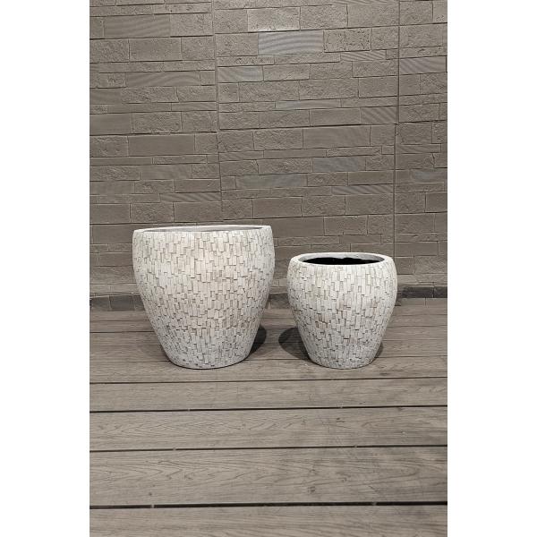 White Mosaic Like Brick Design Round Fiber Clay Flower Pot Lightweight Villa Office Project