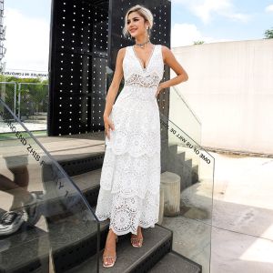 Buy cheap Embroidered Long Sleeve Lace Maxi Dress Plain Pattern For Wedding from wholesalers