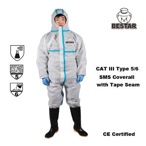 Buy cheap Type 5/6 SMS Disposable Polypropylene Coveralls Bunny Suit Cat III With Tape Seam from wholesalers