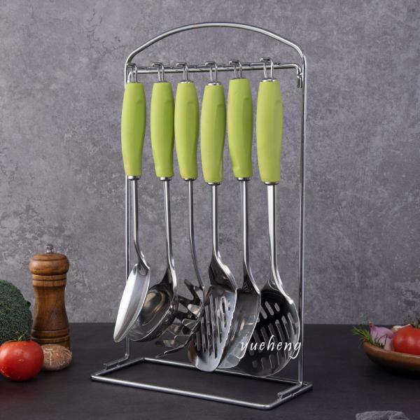 Buy cheap 6pieces kitchen tools with Soft handle Green color handle with tray soup scoop Pasta Server Spoon Draining Spoon Slotted from wholesalers