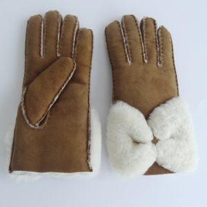 Buy cheap Camel Hand Sewing Shearling Sheepskin Gloves With Bowknot from wholesalers