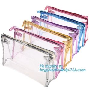 Clear PVC Makeup Bag With Button Closure Slider Cosmetic Packaging Bags,