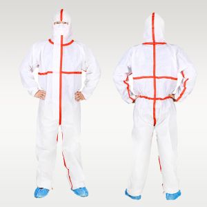 Non Woven Protective Sms Hazmat Suit Lightweight Insulated Taped Disposable