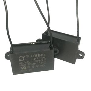 8.0mfd CBB61 450V Max Temp 105℃ Ceiling Fan Capacitor With 100 Line Length
