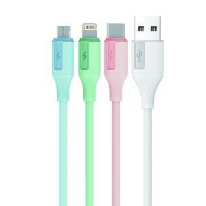 Buy cheap USBA-C/A-M/A-L 2A Charge and Data Transfer Cable with Colorful Silicone Series and Aluminum Connector in Blue White Green and Pink product