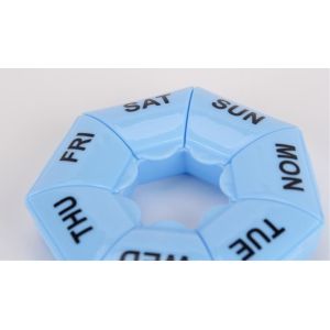 One week 7 compartments round shaped plastic pill organizer, Travel plastic pill