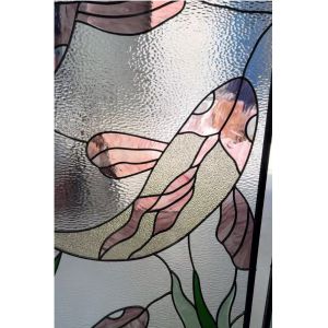 Buy cheap Custom Koi Design Entry Door Glass Insert Decorative Glass Panel Beveled Glass from wholesalers