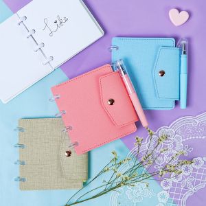 China RINGNOTE A7 Size PU Leather Portable Luxurious High Quality Mini Small Disc Bound Snap Ring Pocket Notepad Notebook with Pen on sale