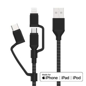 Buy cheap 3 in 1 Lightning Micro USB type C Charging Cable, nylon braided, C89 MFi certified chipset from wholesalers