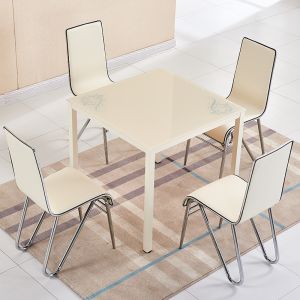 Buy cheap Stylish Glass Top Dining Room Table , Tempered Glass Top Dinette Sets square desktop dining table with stain steel leg from wholesalers