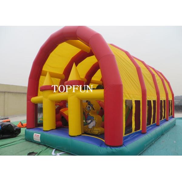 Red / Yellow PVC Tarpaulin Inflatable Water Jumping Castles With Roof