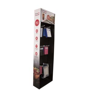 Corrugated POP Floor Display Rack Practical Lightweight With Plastic Hooks