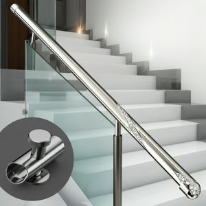Smooth PSS Stainless Steel Handrails with Crystal Accents for Glass Fencing