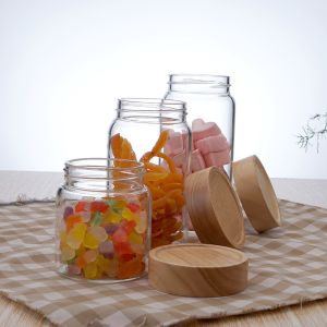 Buy cheap High Borosilicate Empty Glass Jars Air Tight Storage Jars Containers With Wood Lid from wholesalers