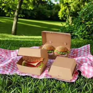 Buy cheap Customized Different Shape Food-Grade Kraft Clamshell Burger Boxes Disposable Fast Food Packaging with Customized Sizes from wholesalers