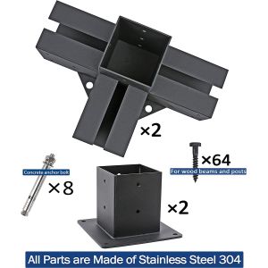 Buy cheap 4-Way Right Angle Corner Brackets Flange Anchor Bases Stainless Steel Pergola Gazebo Kit Hardware from wholesalers