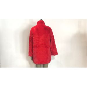 Red Womens Faux Fur Coat With Collar Shaggy , Long Pile Fur Coat TW78516