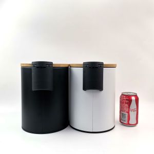 3L 5L Small Round Fingerprint-Proof Black Metal Step Trash Can with Bamboo Lid