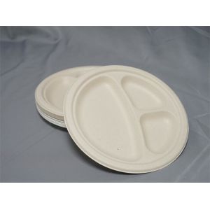Buy cheap 9 Or 10 Round Biodegradable Sugarcane Plates 3 Compartment from wholesalers