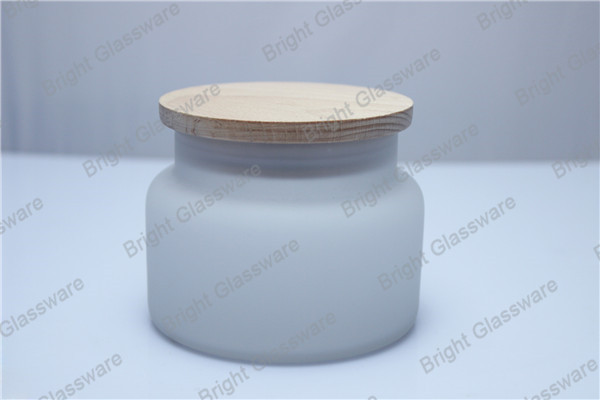 Quality frosted glass jar with wooden lid for wholesale for sale
