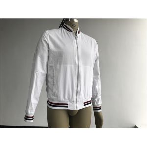 Buy cheap XS White Canvas Jacket With Rib Bergundy And Black Tipping And Silver Metal Zip from wholesalers