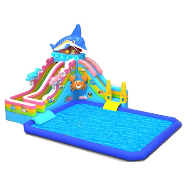 Quality Kids Inflatable Water Park With Shark Slide & square water pool for sale