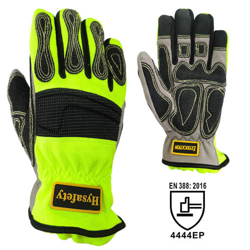 Quality High Visible Glass Fiber Rescue Extrication Gloves Elasticized Turtleneck Cuff for sale