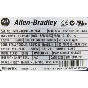 Buy cheap ALLEN-BRADLEY MPL-B320P-MJ24AA MP-Series MPL 480V AC Rotary Servo Motor from wholesalers