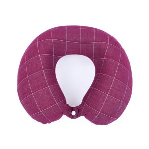 Grey Color Crossline Pattern Memory Foam Neck Pillow Travel With Storage Bag