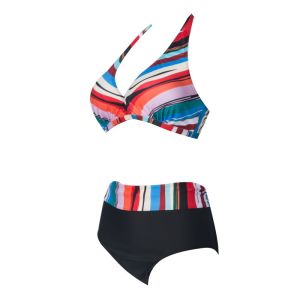 Tiered Layer Tie a Knot Front Top With Low waist Bikini swimsuit high cut