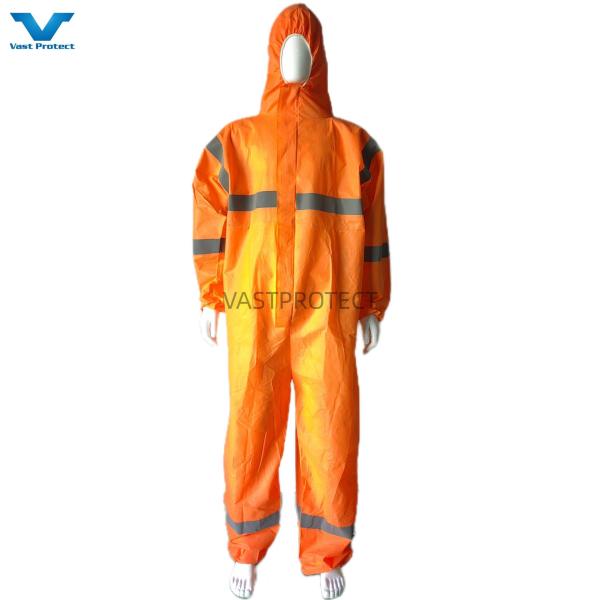 Quality Type5 6 Industrial PPE Orange SMS Disposable Coveralls Waist Style Customized Request for sale