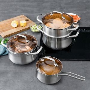 Buy cheap Factory Kitchen 304 Stainless Steel Steamer Pot Soup Pot Milk Pot Cooking Ware With Lid from wholesalers